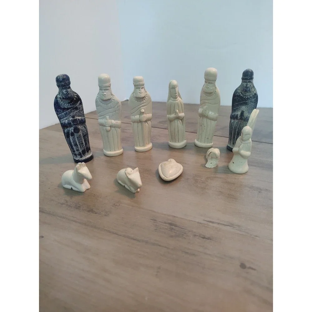 11 Piece Soap Stone Nativity Set Hand Carved African Folk Art Christmas